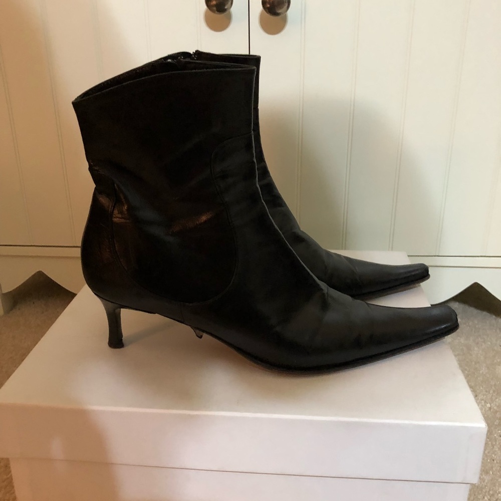 Black all leather ankle boots